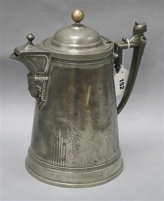 A large pewter tankard, 19th century, patent J.A.S. Stimpson height 31cm